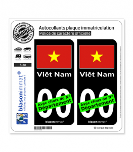 Viêt Nam - Drapeau | Autocollant plaque immatriculation (Fond Noir)