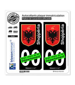 Albanie - Armoiries | Autocollant plaque immatriculation (Fond Noir)