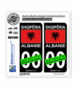 Albanie - Drapeau | Autocollant plaque immatriculation (Fond Noir)