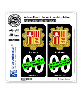 Andorre - Armoiries | Autocollant plaque immatriculation (Fond Noir)