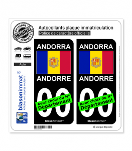 Andorre - Drapeau | Autocollant plaque immatriculation (Fond Noir)