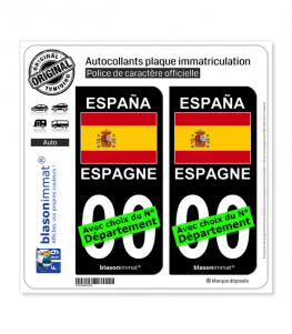 Espagne - Drapeau | Autocollant plaque immatriculation (Fond Noir)