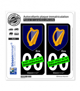 Irlande - Armoiries | Autocollant plaque immatriculation (Fond Noir)