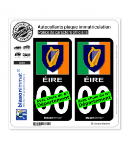 Irlande - Armoiries Drapées | Autocollant plaque immatriculation (Fond Noir)