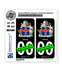 Islande - Armoiries | Autocollant plaque immatriculation (Fond Noir)