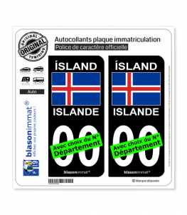 Islande - Drapeau | Autocollant plaque immatriculation (Fond Noir)
