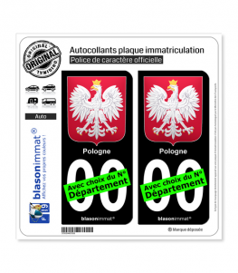 Pologne - Armoiries | Autocollant plaque immatriculation (Fond Noir)