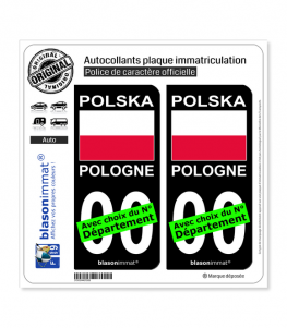 Pologne - Drapeau | Autocollant plaque immatriculation (Fond Noir)