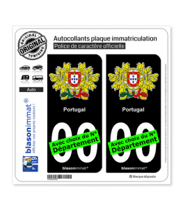 Portugal - Armoiries | Autocollant plaque immatriculation (Fond Noir)