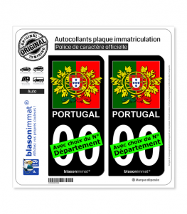 Portugal - Armoiries Drapées | Autocollant plaque immatriculation (Fond Noir)
