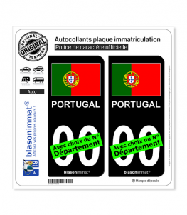 Portugal - Drapeau | Autocollant plaque immatriculation (Fond Noir)
