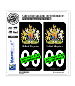 Royaume-Uni - Armoiries | Autocollant plaque immatriculation (Fond Noir)