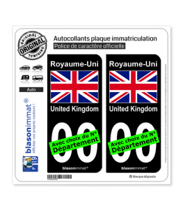 Royaume-Uni - Drapeau | Autocollant plaque immatriculation (Fond Noir)