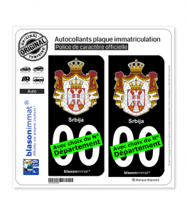 Serbie - Armoiries | Autocollant plaque immatriculation (Fond Noir)