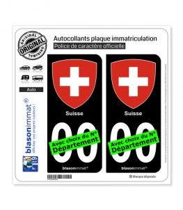 Suisse - Armoiries | Autocollant plaque immatriculation (Fond Noir)