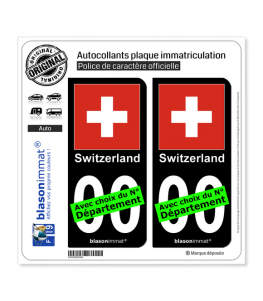 Suisse - Drapeau | Autocollant plaque immatriculation (Fond Noir)