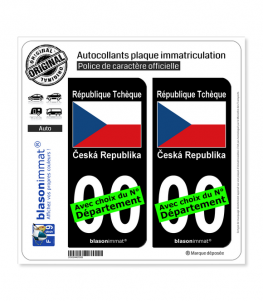 Tchéquie - Drapeau | Autocollant plaque immatriculation (Fond Noir)