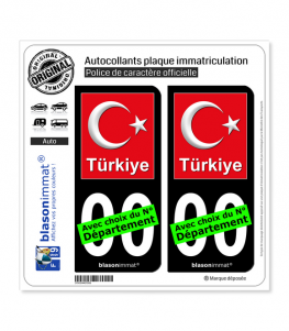 Turquie - Armoiries Drapées | Autocollant plaque immatriculation (Fond Noir)
