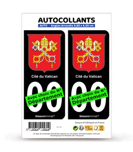 Vatican - Armoiries | Autocollant plaque immatriculation (Fond Noir)