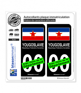 Yougoslavie - Drapeau RFS | Autocollant plaque immatriculation (Fond Noir)