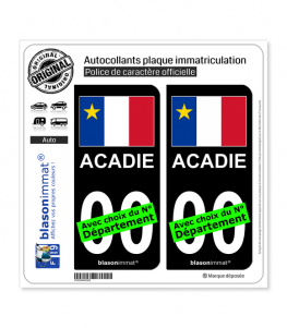 Acadie - Drapeau (Canada) | Autocollant plaque immatriculation (Fond Noir)