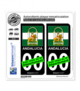 Andalousie - Armoiries Drapées (Espagne) | Autocollant plaque immatriculation (Fond Noir)