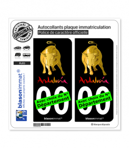Andalucia - Toro | Autocollant plaque immatriculation (Fond Noir)