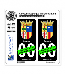 Aragon - Armoiries (Espagne) | Autocollant plaque immatriculation (Fond Noir)