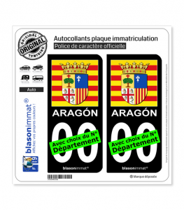Aragon - Armoiries Drapées (Espagne) | Autocollant plaque immatriculation (Fond Noir)