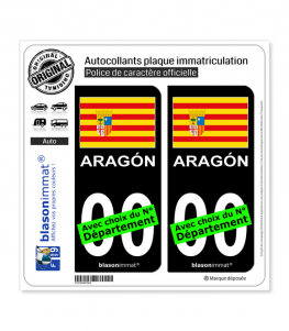 Aragon - Drapeau (Espagne) | Autocollant plaque immatriculation (Fond Noir)