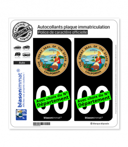 Californie - Armoiries (États-Unis) | Autocollant plaque immatriculation (Fond Noir)
