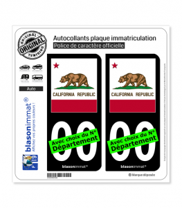 Californie - Drapeau Ajusté (États-Unis) | Autocollant plaque immatriculation (Fond Noir)