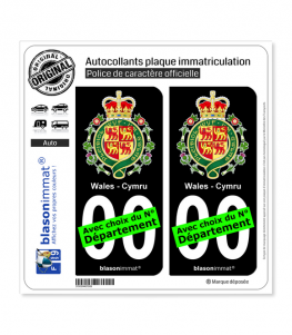 Pays de Galles - Armoiries | Autocollant plaque immatriculation (Fond Noir)