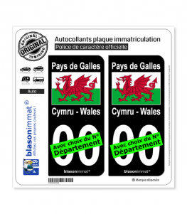 Pays de Galles - Drapeau | Autocollant plaque immatriculation (Fond Noir)