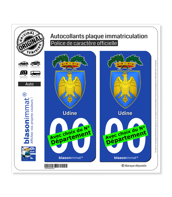 Udine Province - Armoiries (Italie) | Autocollant plaque immatriculation