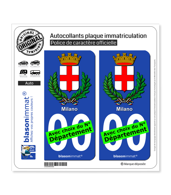 Milan Ville - Armoiries | Autocollant plaque immatriculation