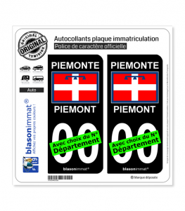 Piémont Région - Drapeau (Italie) | Autocollant plaque immatriculation (Fond Noir)