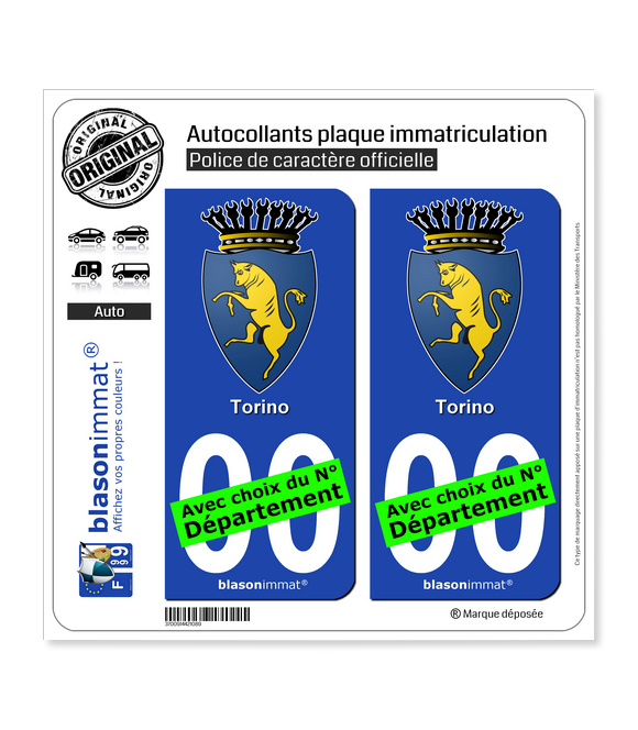 Turin Ville - Armoiries | Autocollant plaque immatriculation