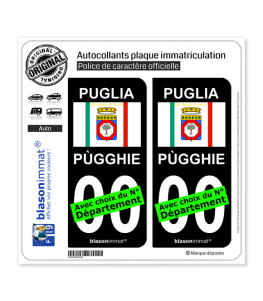 Pouilles Région - Drapeau (Italie) | Autocollant plaque immatriculation (Fond Noir)
