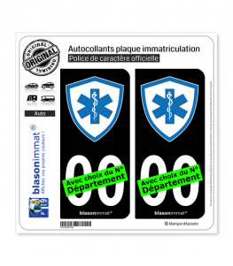 Ambulancier - Blason | Autocollant plaque immatriculation (Fond Noir)