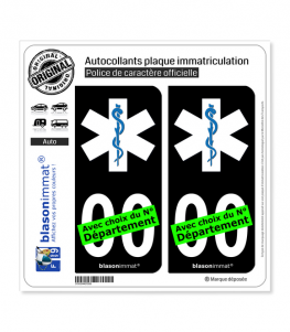 Ambulancier - Etoile de Vie | Autocollant plaque immatriculation (Fond Noir)