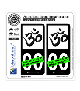 Aum (Om) - Symbole Hindou | Autocollant plaque immatriculation (Fond Noir)