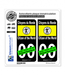 Citoyens du Monde - Drapeau | Autocollant plaque immatriculation (Fond Noir)