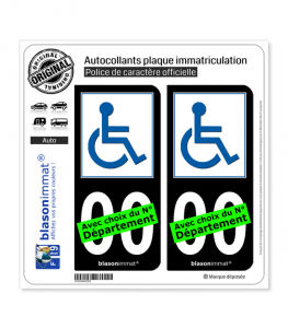 Handicap - Accessible | Autocollant plaque immatriculation (Fond Noir)