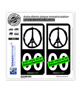 Peace For Paris | Autocollant plaque immatriculation (Fond Noir)