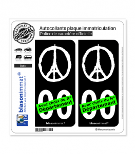 Peace For Paris - White | Autocollant plaque immatriculation (Fond Noir)