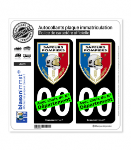 Sapeurs-Pompiers - Blason | Autocollant plaque immatriculation (Fond Noir)