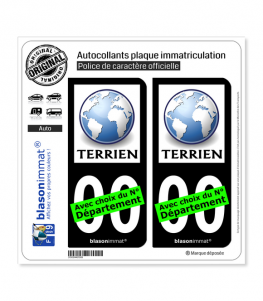 Terrien | Autocollant plaque immatriculation (Fond Noir)