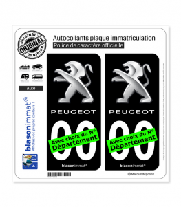 Peugeot II | Autocollant plaque immatriculation (Fond Noir)