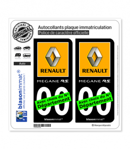Renault - Mégane RS | Autocollant plaque immatriculation (Fond Noir)